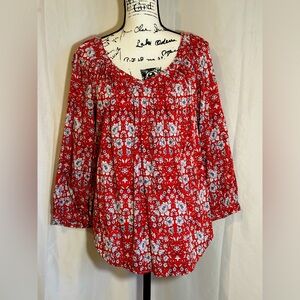 St.Johns Bay Women’s Size L Red & White‎ Floral Bell Sleeve Blouse